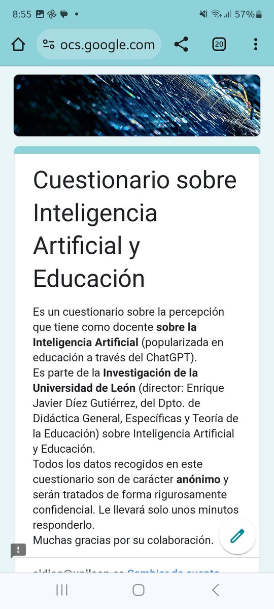 Inteligencia Artificial y Educación

Si eres o has sido profe (de cualquier nivel educativo) te agradecemos si puedes contestar este cuestionario que te llevará solo unos minutos. 

Y si la puedes difundir a otros profes

Enlace a la encuesta: forms.gle/7jarZ9EzbLawQo…