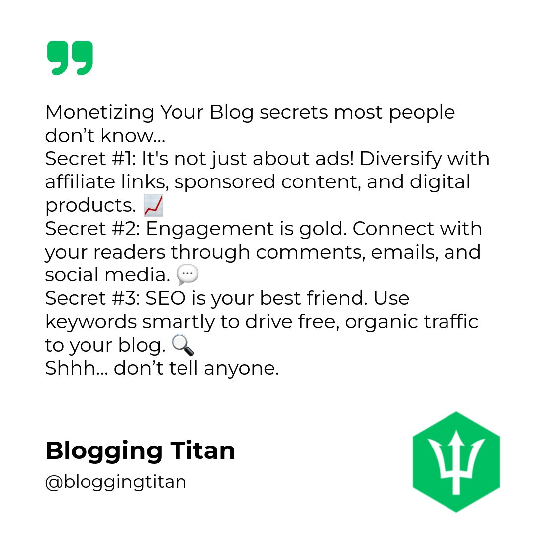 Got your attention, right? 😏 These secrets are just the start. Dive deeper and turn your blog into a moneymaker. 🚀 Join our blogging community for more insider tips and support! 💻 #BloggingTips #MonetizeYourBlog #BloggingCommunity