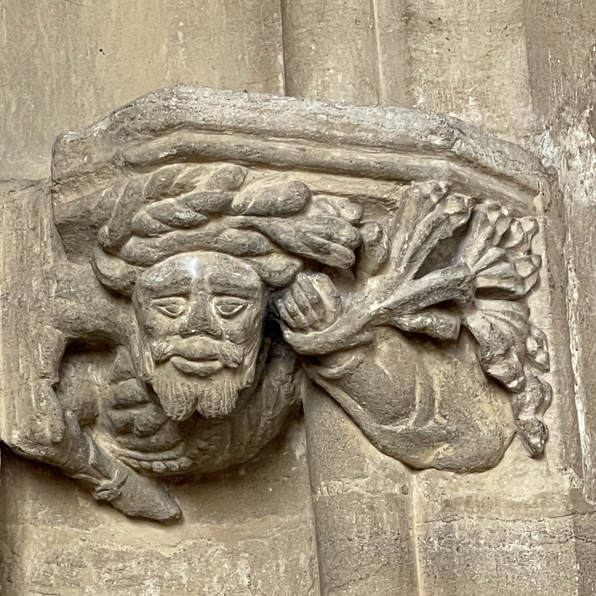 #SundayStonework A green man stares out from the stone at St Bartholomew’s, Crewkerne.