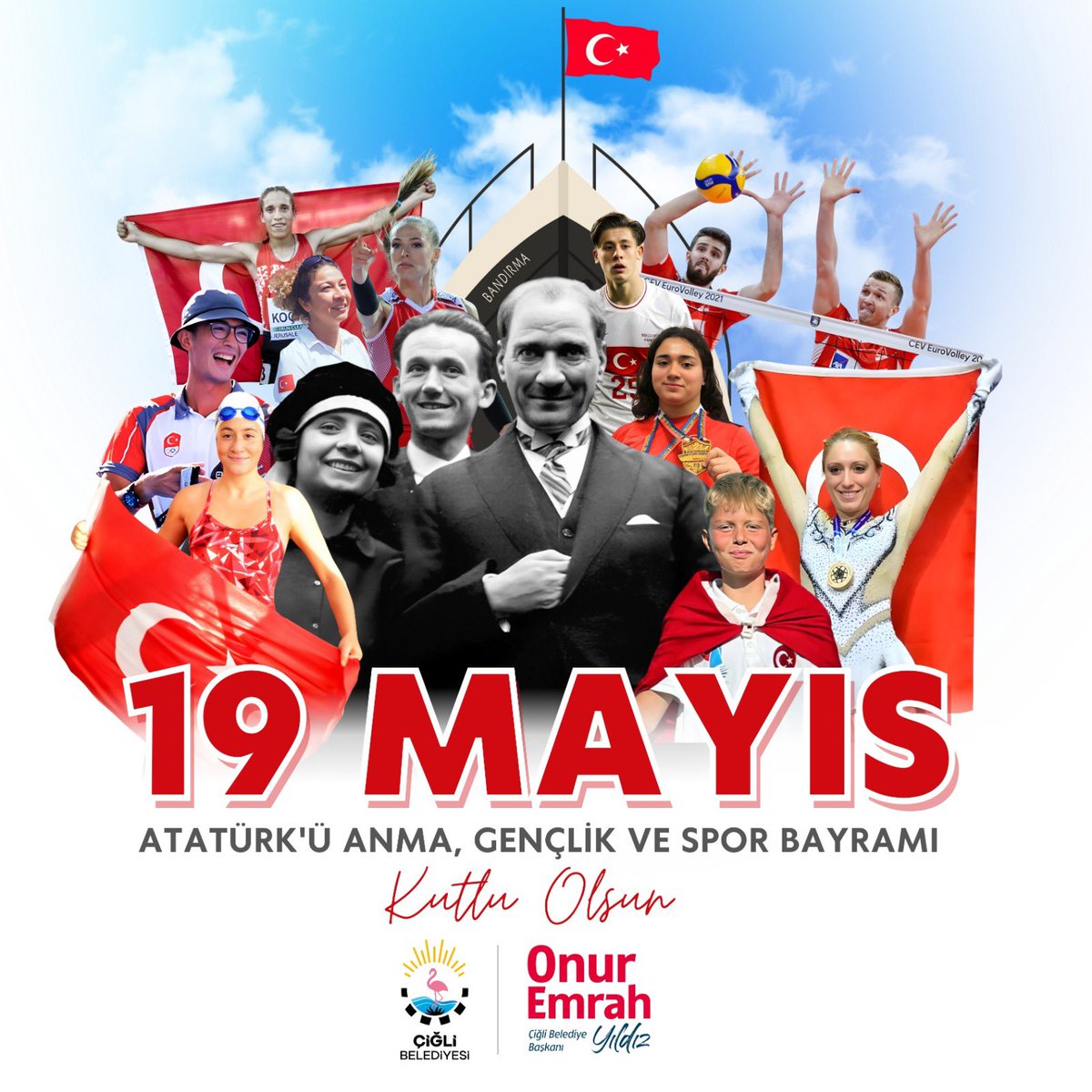 “19 Mayıs ulusal egemenliğin başlangıç günüdür” Başkomutanımız Gazi Mustafa Kemal Atatürk’ün Samsun’a çıkarak başlattığı Ulusal Bağımsızlık Mücadelemizin 105. yıl dönümünde 19 Mayıs Atatürk’ü Anma, Gençlik ve Spor Bayramımızı kutluyor; Ulu Önderimiz Mustafa Kemal Atatürk ve
