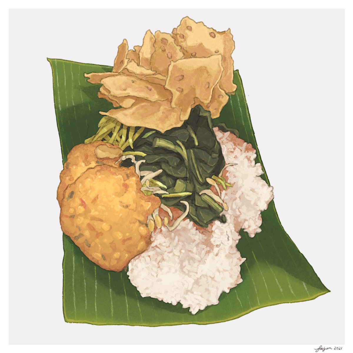 「Gw makan pecel iya, gambar pecel juga iy」|Fajarのイラスト