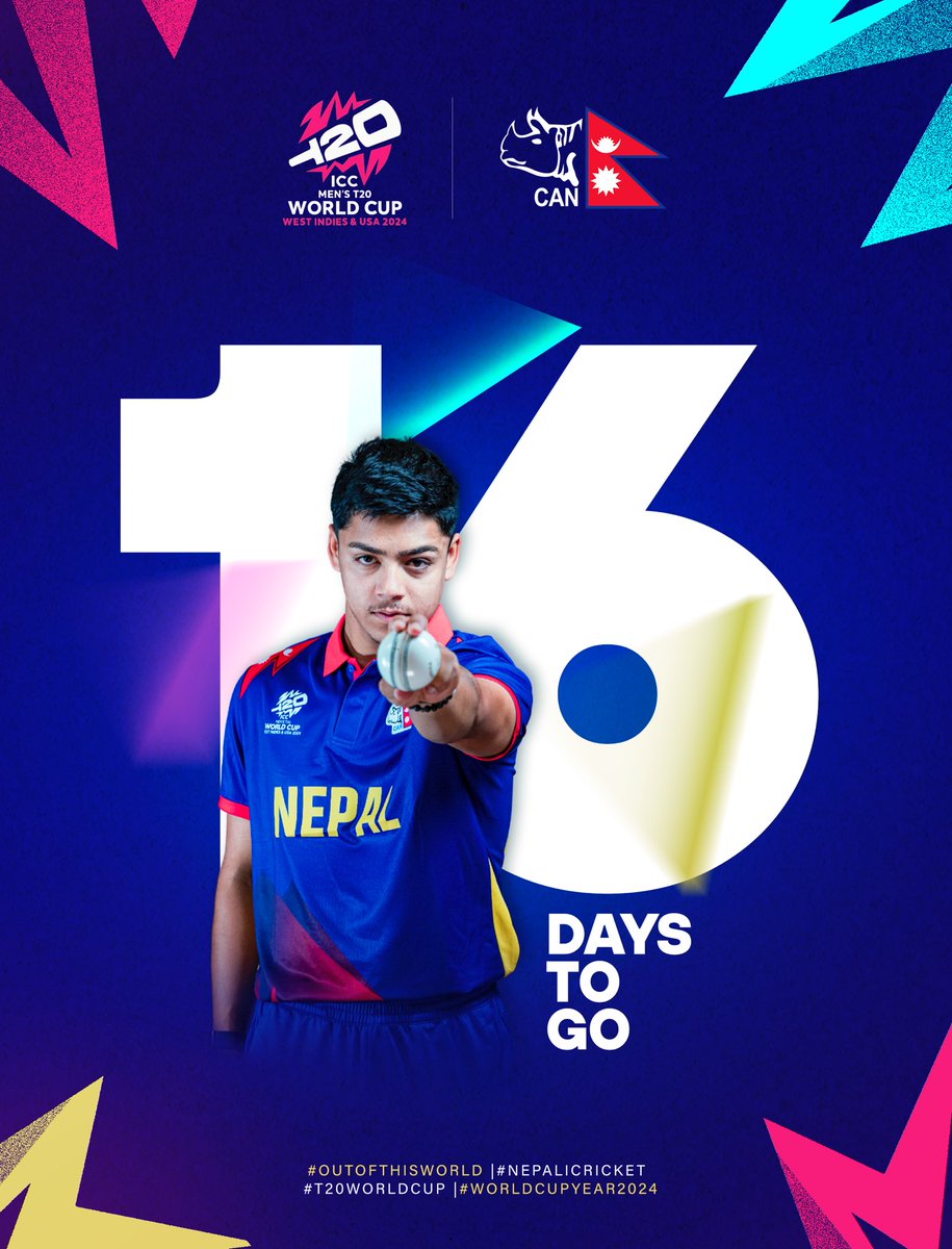 🏏 Countdown to action at the global stage! 🇳🇵🌎

Just 16 days until the #Rhinos kick off their campaign at ICC T20 World Cup 2024 against the Netherlands on June 4! 💥

#OutOfThisWorld | #WorldCupYear2024 |
#NepalCricket | #T20WorldCup