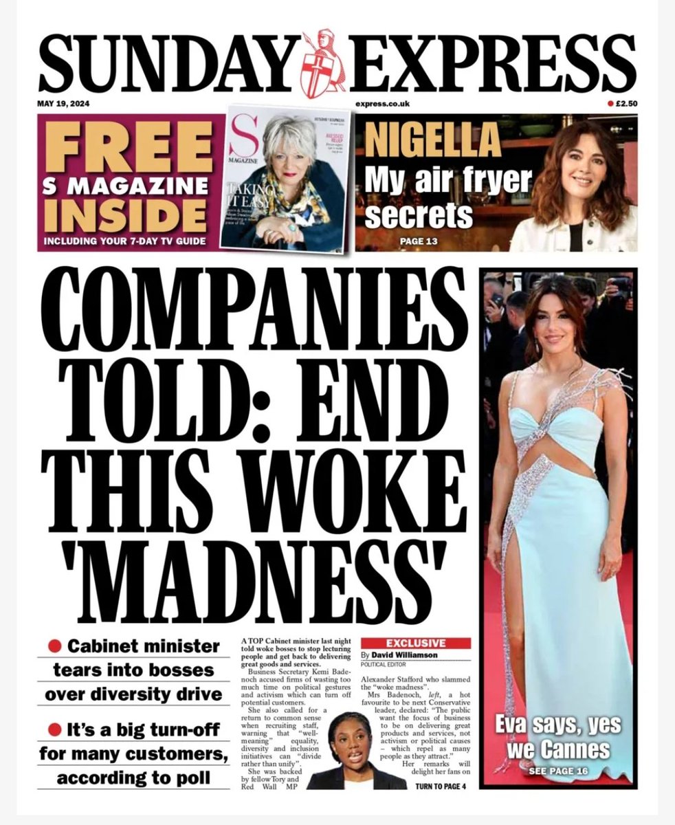 Fresh from her 'triumphs' negotiating 'Mega-deals' with Atlantis & Tuvalu and Nauru (population measured in millions, IF you allow 0.024% of a million!), Kemi NOTGOODENOUGH @KemiBadenoch given front page billing for anothe' strong suit of hers, talking SHIT & shouting
WOKE, WOKE!