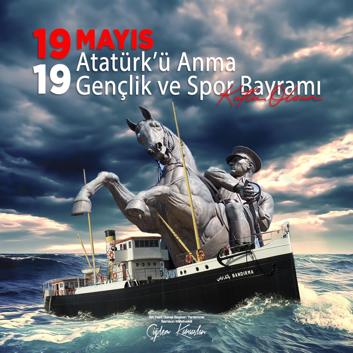 Cumhuriyetimizin Kurucusu Gazi Mustafa Kemal Atatürk'ün #Samsun'umuzdan Milli Mücadelemizi başlattığı #19Mayıs1919’un 105. yıl dönümünü kutluyor; bugünümüzün gücü, yarınlarımızın güvencesi gençlerin ve tüm milletimizin #19Mayıs Atatürk'ü Anma, Gençlik ve Spor Bayramı’nı tebrik