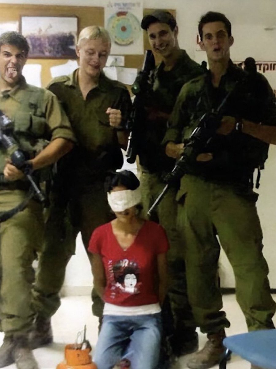 This did not start on Oct 7… IDF soldiers bound the arms of a young Palestinian girl, blindfolded her and posed with their guns pointed at her head… We all know exactly what happened to this underage girl… these animals are sick..🇵🇸💔