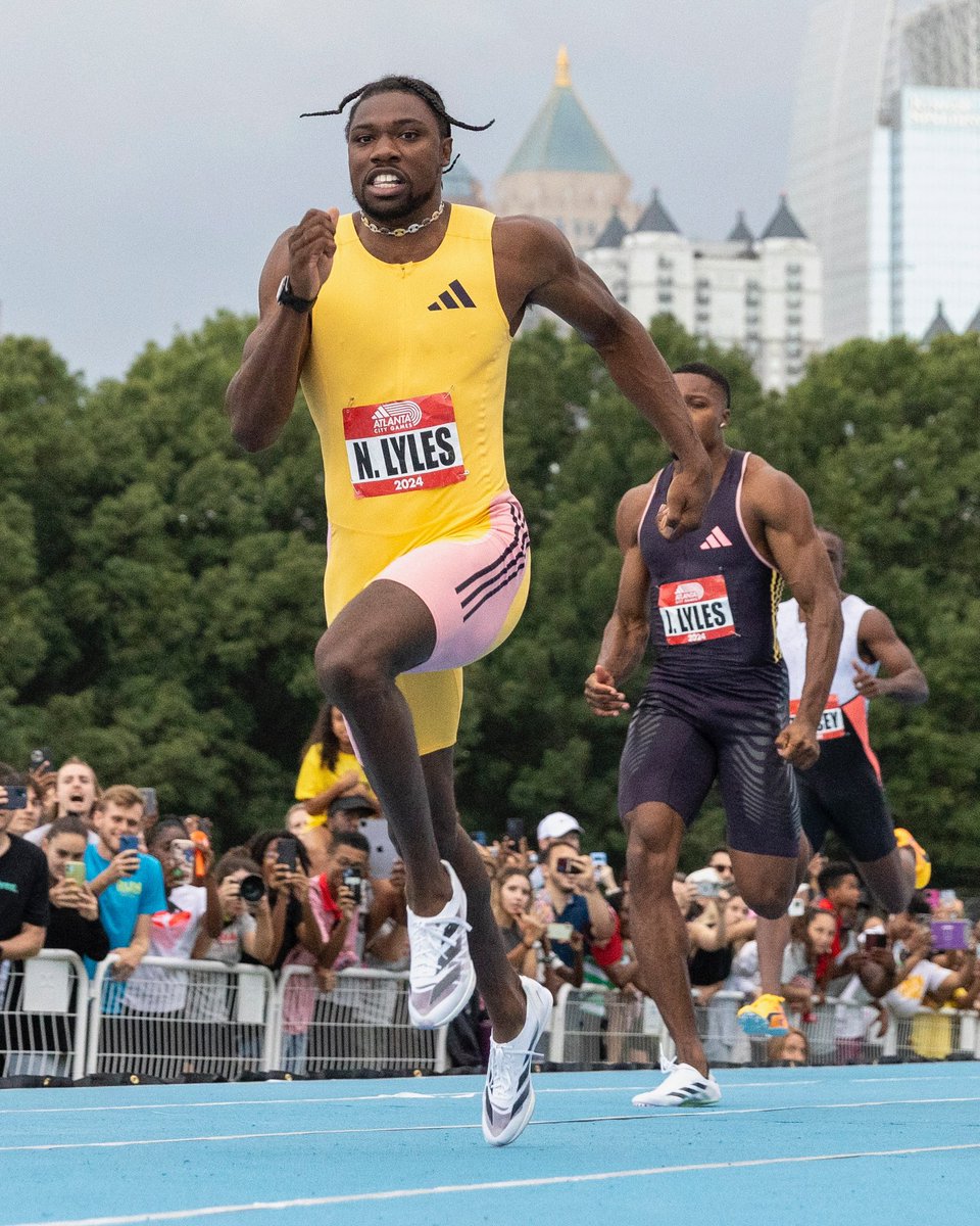 Our track stars served up at the @adidasATLGames /// 🔥💨 As ever, @LylesNoah made it a party with a tied US 150m record of 14.41 🌶️🇺🇸 #ATLCityGames #YouGotThis #Adizero