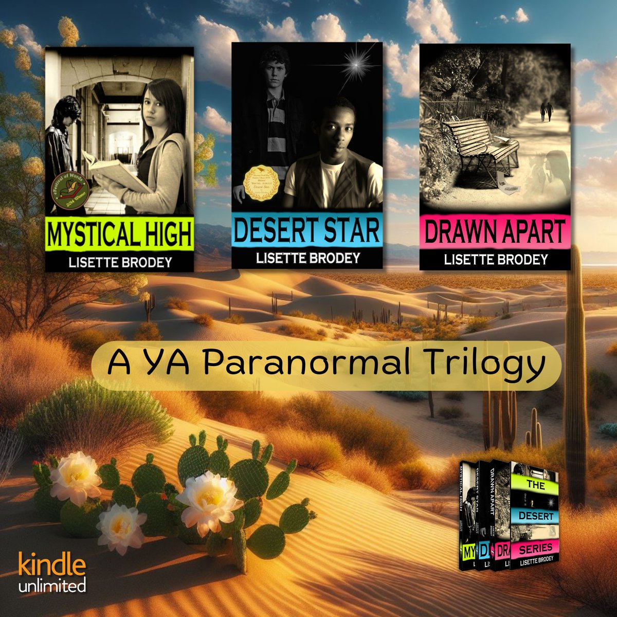 THE DESERT SERIES 🌴🌴 It all began in a dying desert town when the past came back to haunt the present. 🌵🌞 This #YA #paranormal trilogy, takes place over a span of six years in a town called Mystekal in the Southern #California desert. mybook.to/desertseries 📚 #KU