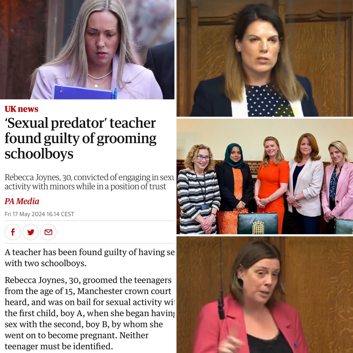 Do @carolinenokes @BarnettAdrienne @ApsanaBegumMP @DrProudman #KateKnivetonMP @LDNVictimsComm @Right2Equality @jessphillips presume that the involvement of the pedophile female teacher found guilty of sexually abusing 2 boys is detrimental to the child born from her criminal act?