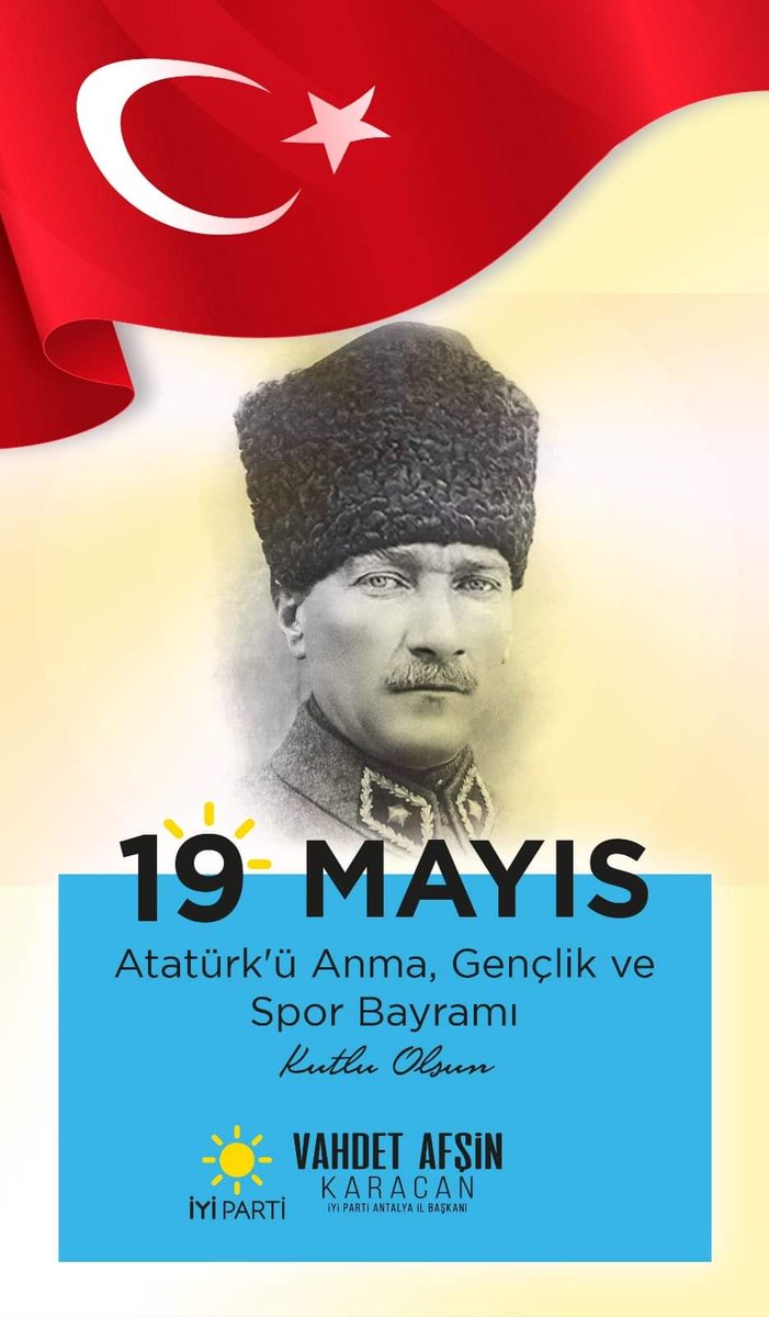 19 Mayıs yorgun düşmesine rağmen umudunu ve inancını kaybetmeyen bir ülkenin geleceğini kurtarmak için yaktığı kurtuluş meşalesidir. O meşale 105 yıldır yanıyor ve sönmeyecek. 19 Mayıs Atatürk'ü Anma ve Gençlik Spor Bayramımız kutlu olsun.