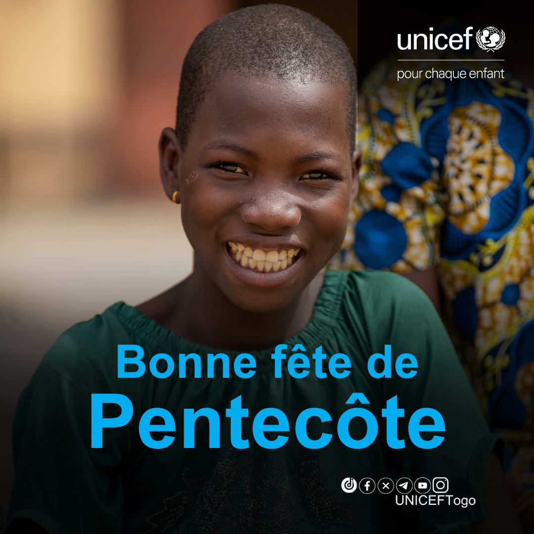 En cette journée de la #Pentecôte, symbole de renouveau, gardons allumée la flamme de l'espoir #PourChaqueEnfant, afin de construire un monde où ils sont protégés et valorisés. #UNICEFTogo
