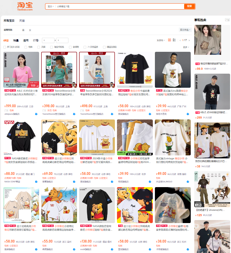Why don't I dare?🤔 Search for “Winnie the Pooh T-shirt” on Taobao and there are thousands of results.
