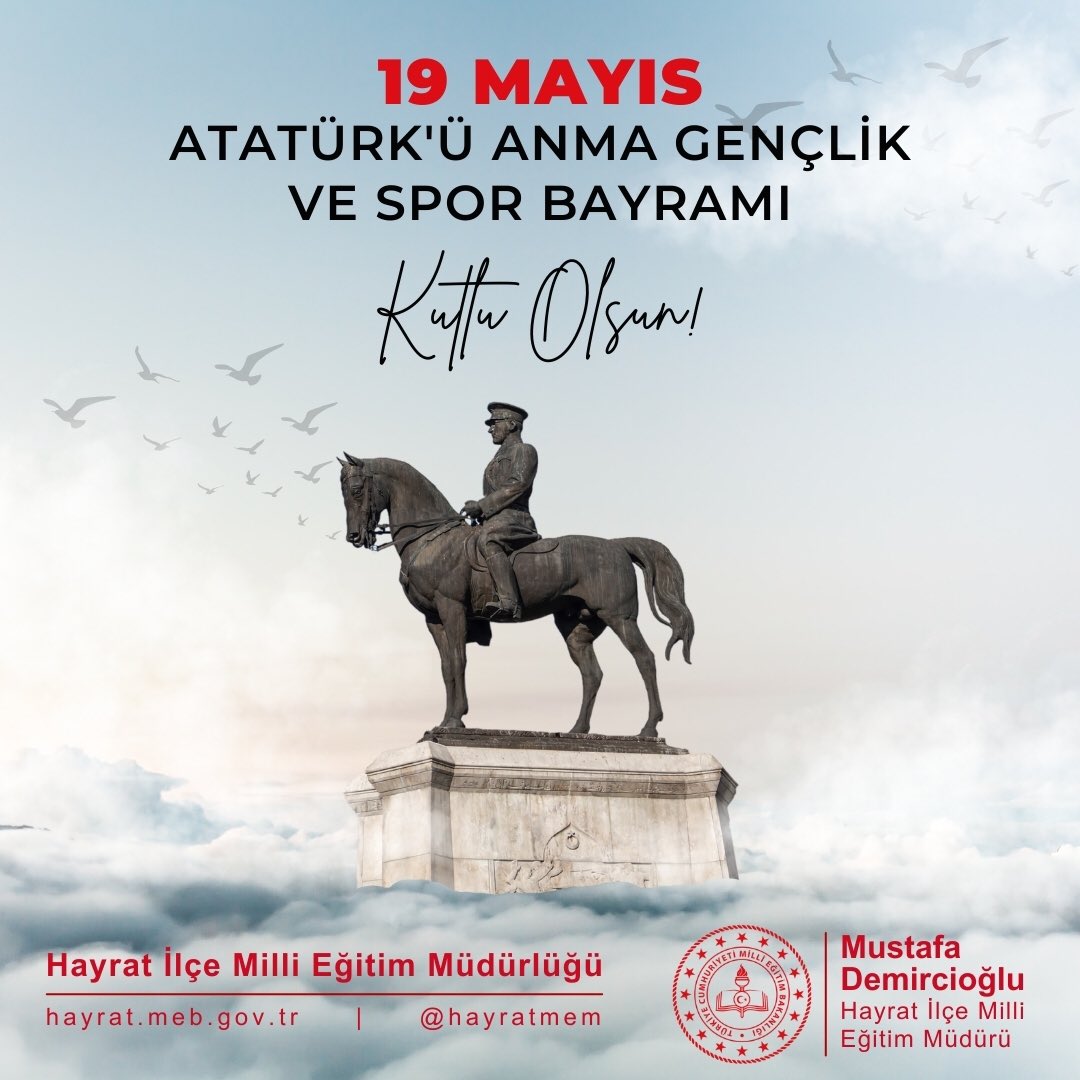 19 Mayıs Atatürk’ü Anma, Gençlik ve Spor Bayramımız kutlu olsun. 🇹🇷

@tcmeb @Yusuf__Tekin @Trabzon_MEM @hasan_uygun91 @mdemircioglu01