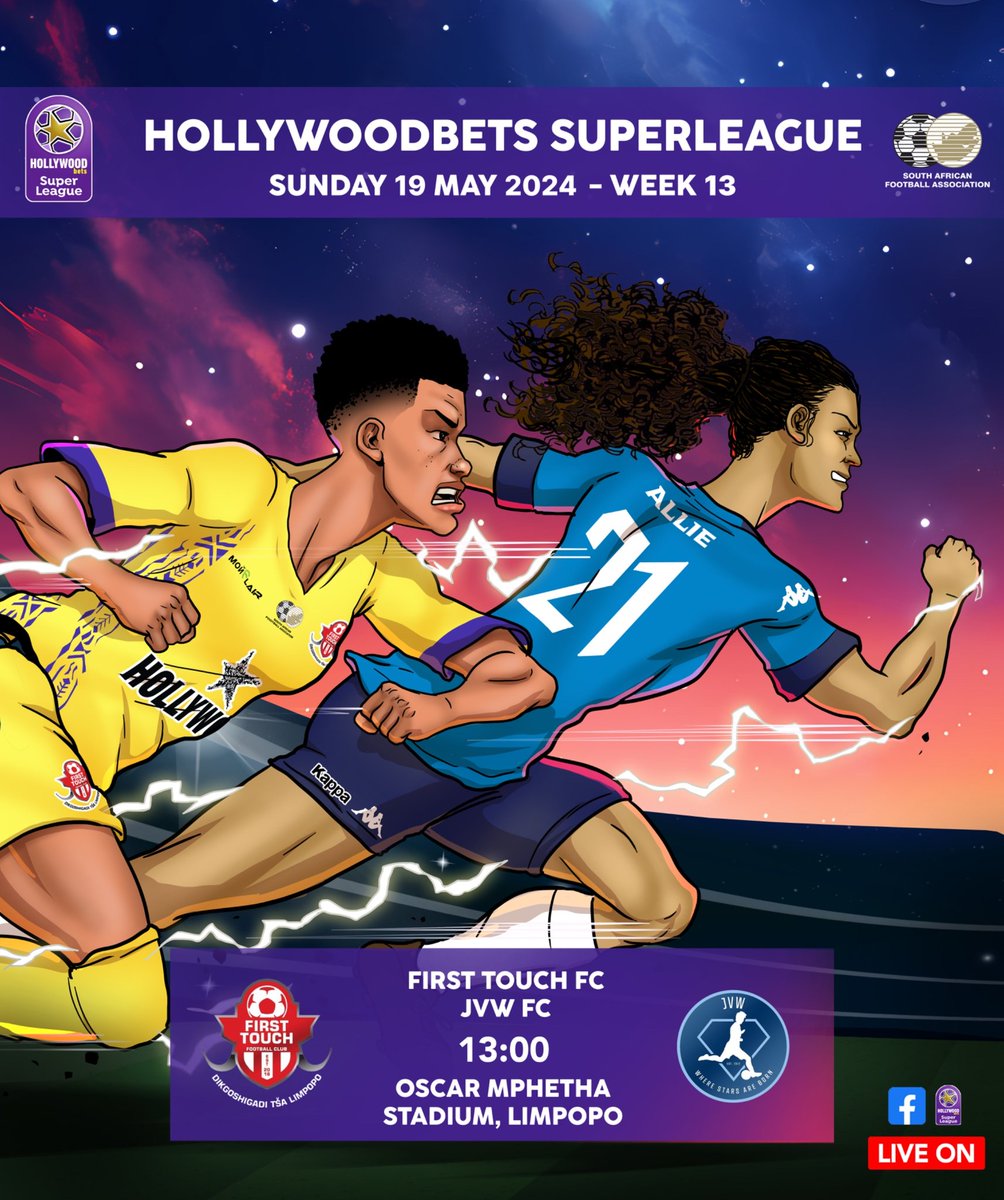 We are in Polokwane today for #HollywoodbetsSuperLeague 🔥🔥

📺 @Dikgoshigadi1 vs @JVWGirlsFootbal live on pur Facebook page at 1pm

Click on the link ⤵️ 
facebook.com/share/bMM4tqnp…

#BekeLeBekeSL