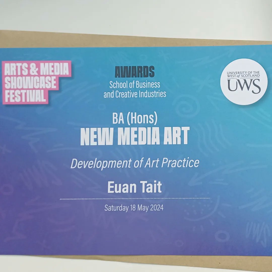 Great day yesterday at the @uniwestscotland Arts and Media showcase had my installation with a couple of bits of work on show with fellow students. I also received an award for the development of practice for the rapid development of my printing practice this year.