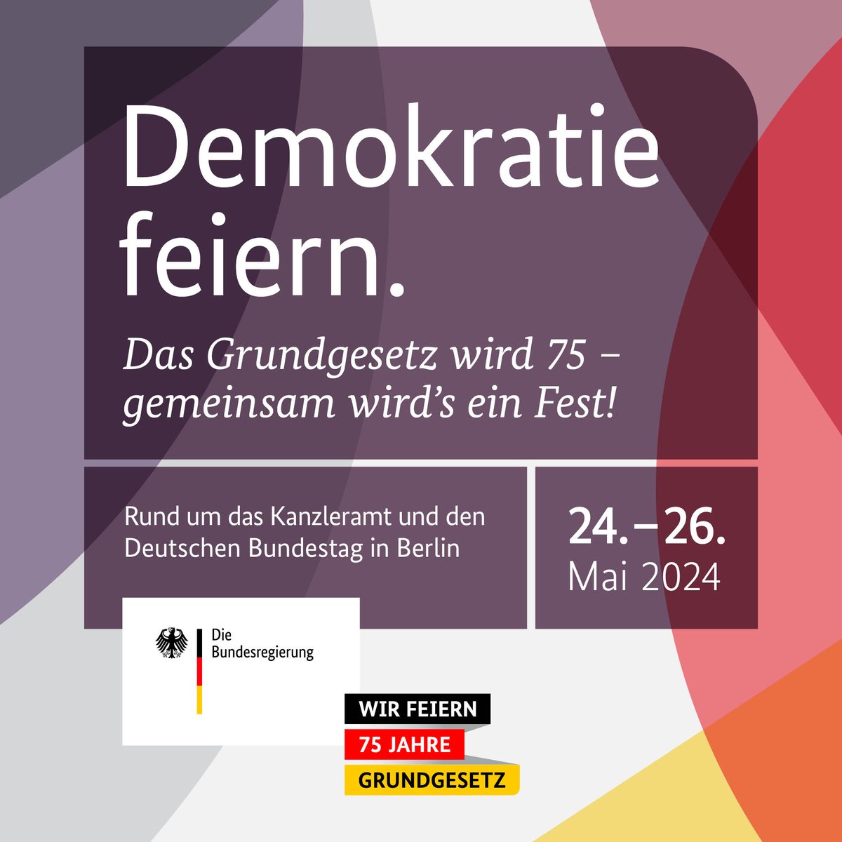 Seit 75 Jahren baut unsere #Demokratie auf das starke Fundament unseres #Grundgesetz​es. Das feiern wir! Besuchen Sie unseren BMWSB-Stand kommende Woche beim #Demokratiefest. Wir freuen uns auf Sie! Mehr erfahren 👉bundesregierung.de/breg-de/themen… #SaveTheDate