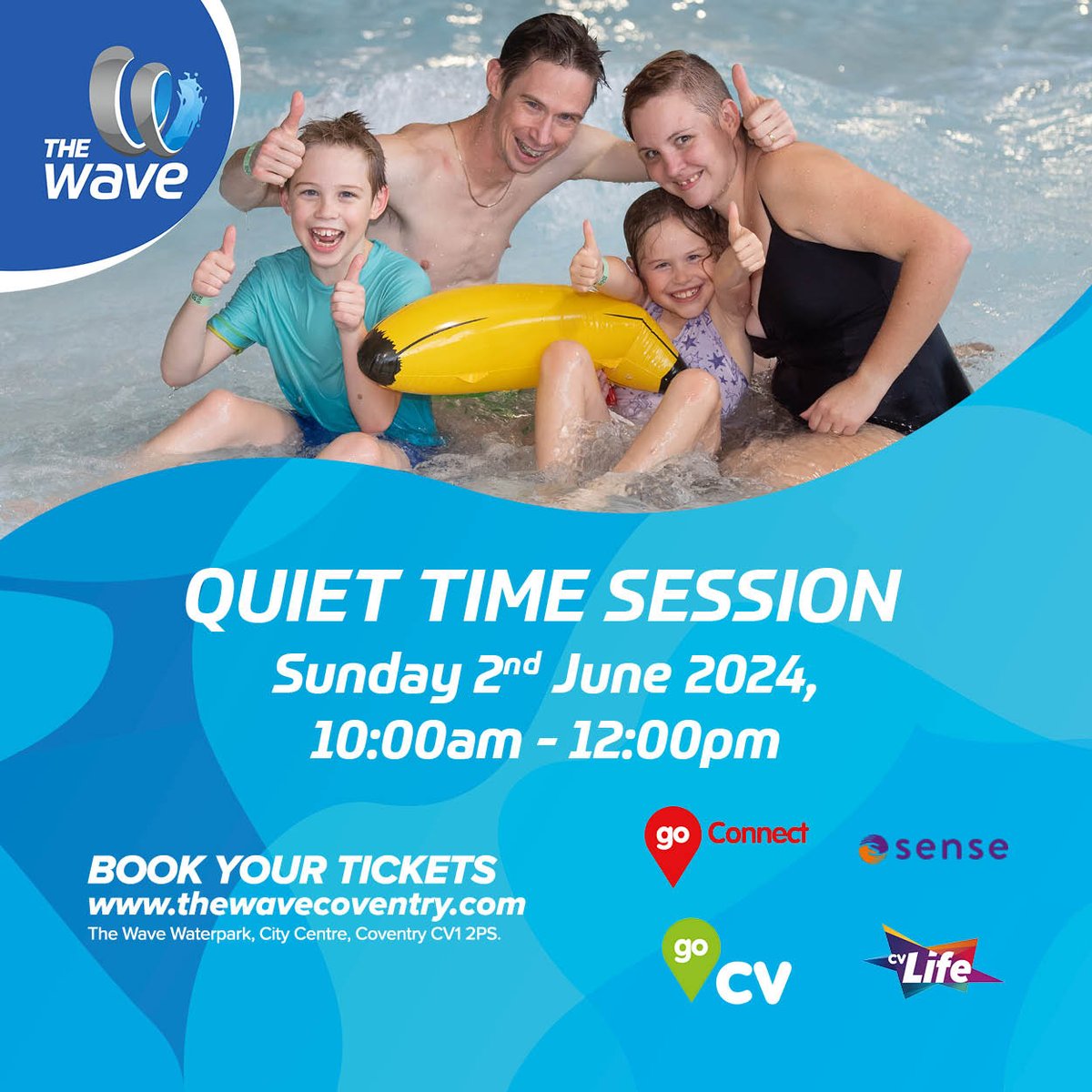 Quiet Time session at @TheWaveCov 🤫 ‼️ Go CV discounts apply ‼️ 💦 Sun 2 June 10am - 12 noon 💦 A calm & relaxing environment with no music, sensory toys in the lazy river as well as accessible changing facilities. 💦 See website ➡️ orlo.uk/hEgkt @cvlifecommunity