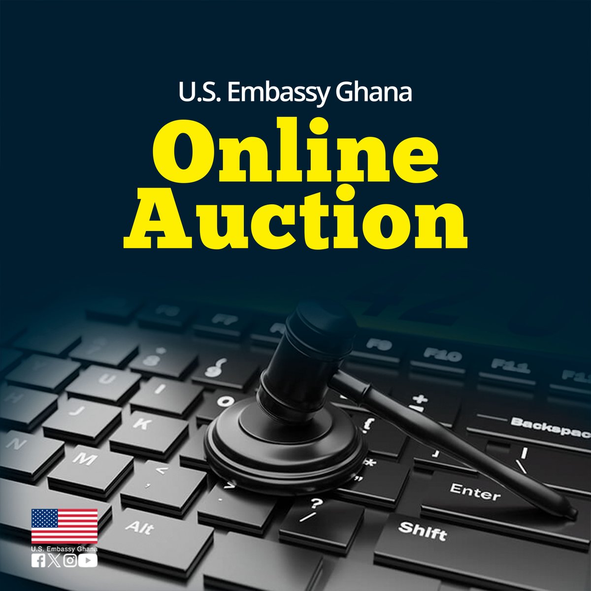 The U.S. Embassy will conduct an online auction of surplus property. Bidding will open at 8am on May 20, and closes at 8pm on May 22 on online-auction.state.gov. Instructions for bidding and the lots available for purchase can also be viewed on this site.