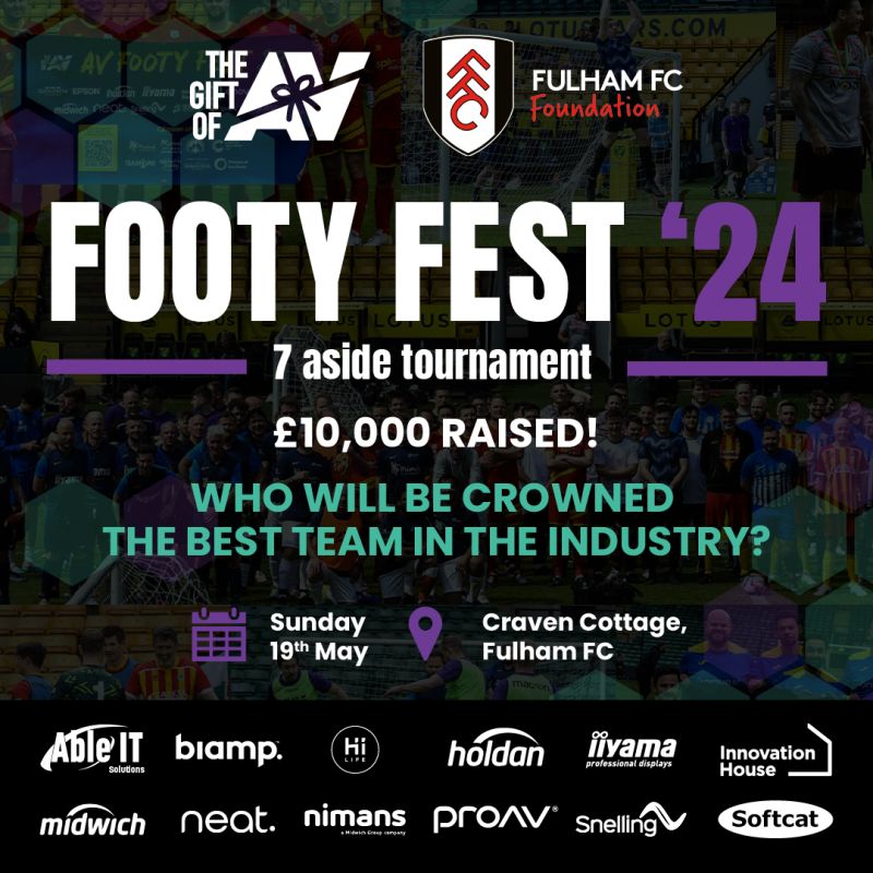 Wishing the best of luck to our proAV team and all participants in the @MidwichLtd Footy Fest  tournament today at Fulham FC's iconic Craven Cottage! Proud to support this fantastic event and the Fulham FC Foundation's fundraising efforts. Let's make it a memorable day!