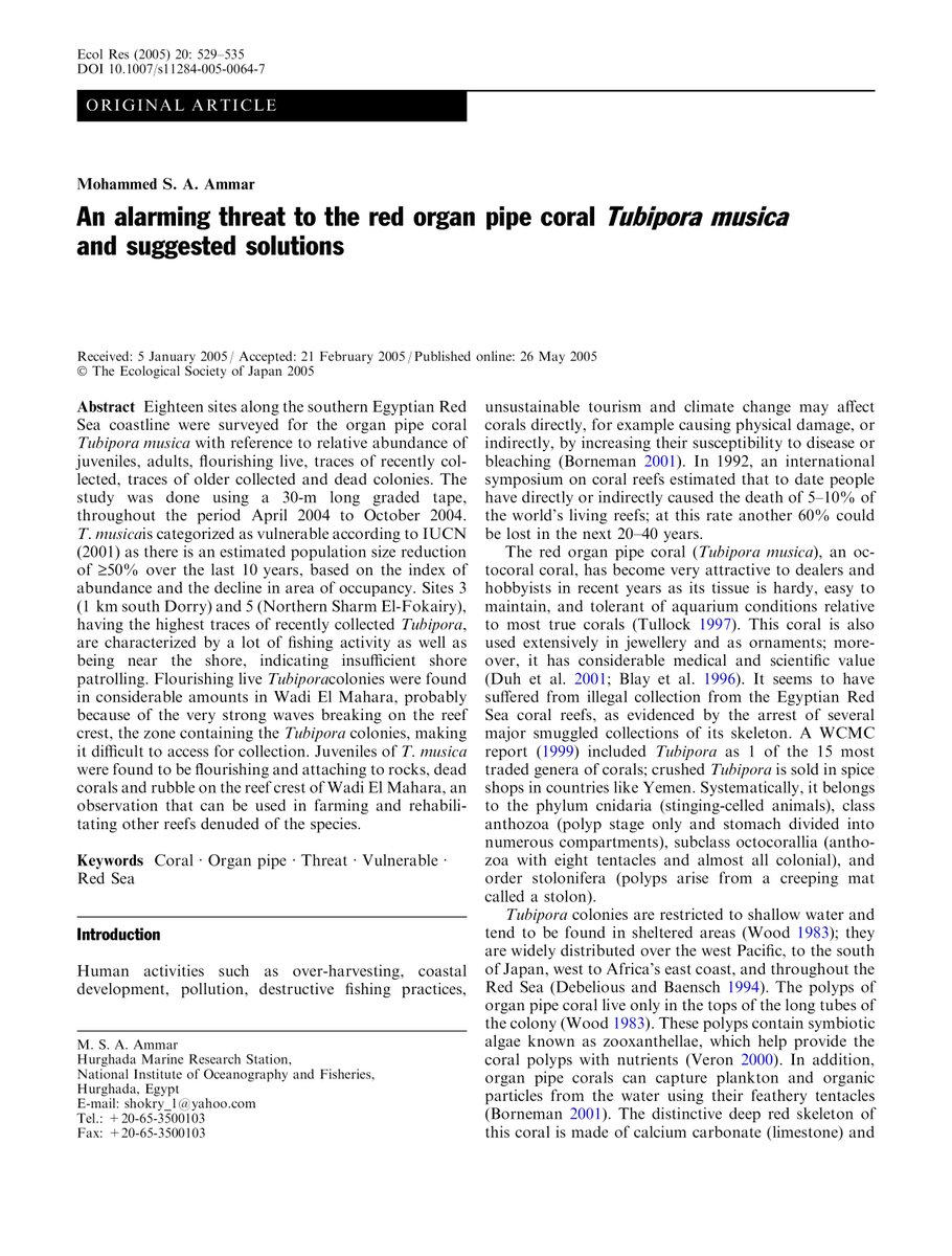 An alarming threat to the red organ pipe coral Tubipora musica and suggested solutions eurekamag.com/research/011/7…