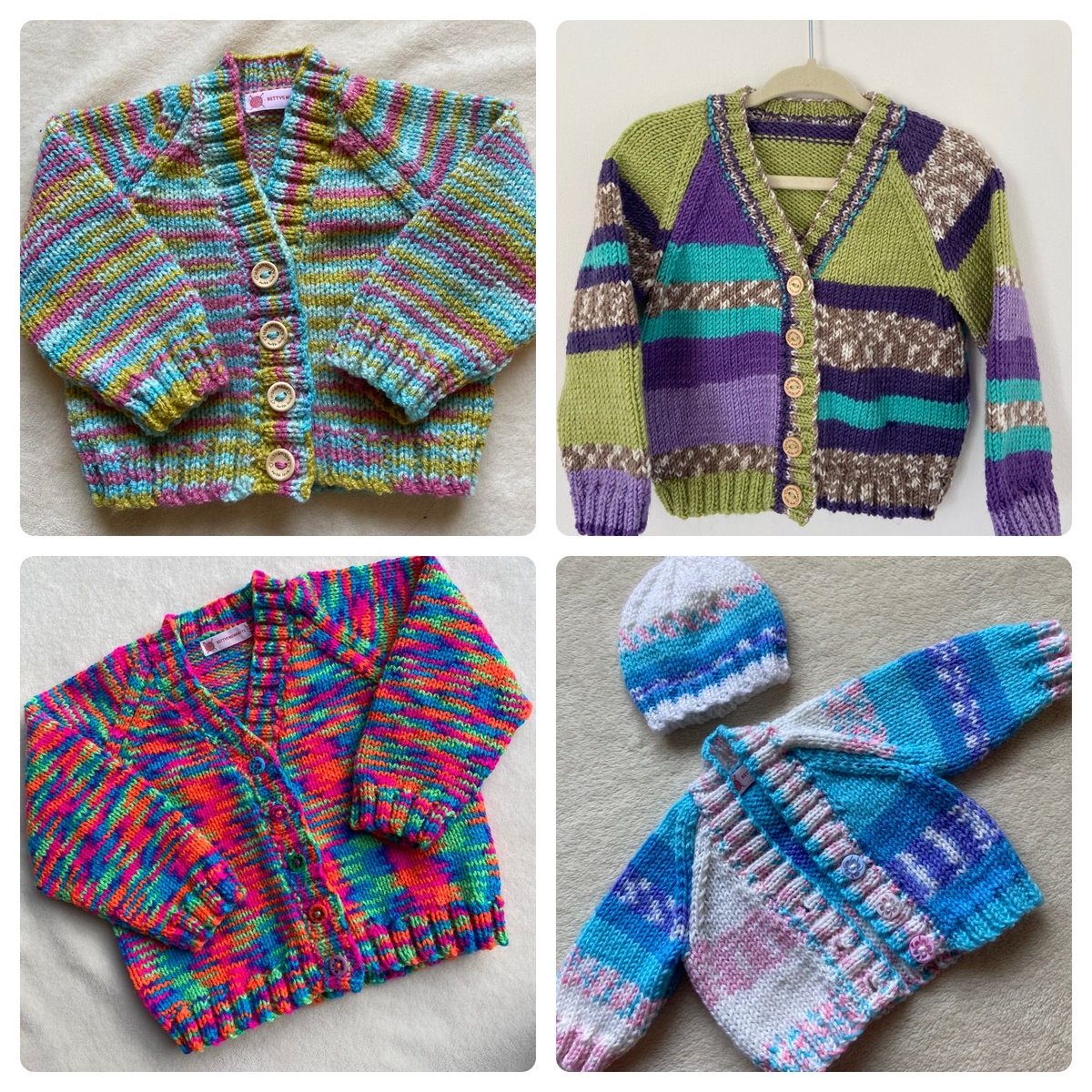 My colourful funky baby knits make unique gift ideas for any new arrival 🌈🧶👶🏻 Have a browse in my shop for sizes from premature to 12 months, or have a larger size made to order. Bettysmumknits.etsy.com #UKGiftHour #ShopIndie #mhhsbd