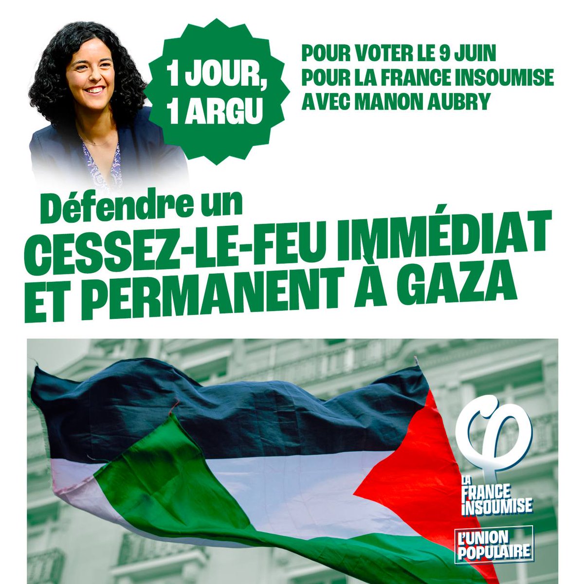 🔵 Un jour, un argument pour voter pour la liste de l'Union populaire aux élections européennes du 9 juin !

✅ Cessez-le-feu immédiat et permanent à Gaza ! 

➡️ Le 9 juin, donnez-nous la force de tout changer !

#europeennes2024  #9juin2024  #LFI