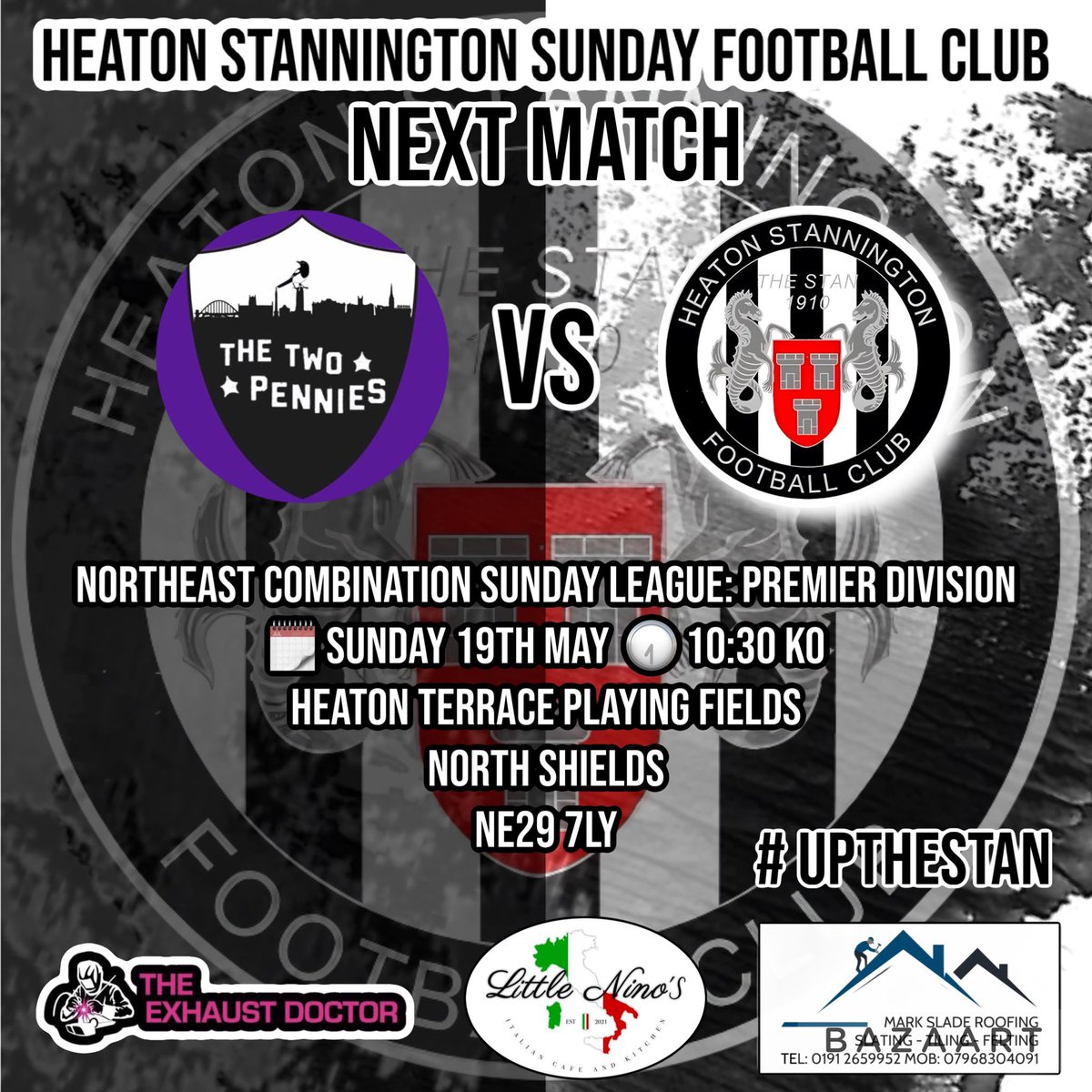 HeatonStanSunFC's tweet photo. ⚽️FINALLY last game of the season!

League| After a few weeks off,TODAY we take on @TheTwoPenniesFC in our final game of the season which is a HUGE game. 3 points secures our Primer Division for another season! 10:30 KO at Heaton Terrace Playing Fields NE29 7LY.#UPTHESTAN ⚫️⚪️ https://t.co/q0g8CIEnfB