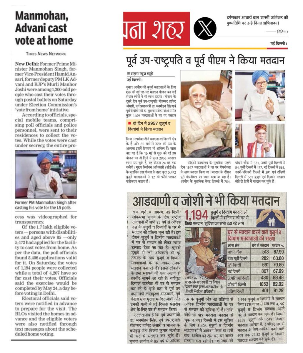 Home Voting by senior dignitaries in Delhi: Media Coverage #ChunavKaParv #DeshKaGarv #IAmElectionAmbassador #GeneralElections2024 #election2024 @ECISVEEP