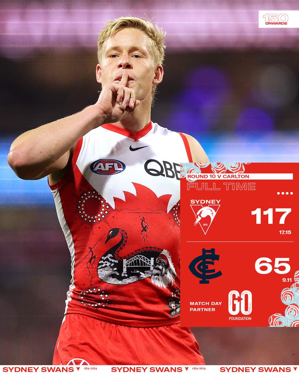 Thanks 4 the training sesh Carlton😉🤣 We are now 2 Games clear #1 on the ladder🪜 with an insane percentage🔥🙌 & how good is our indigenous gurnsey🌉🦢🔥actually wish it was our permanent one #PROUDLYSYDNEY 🤫🤫