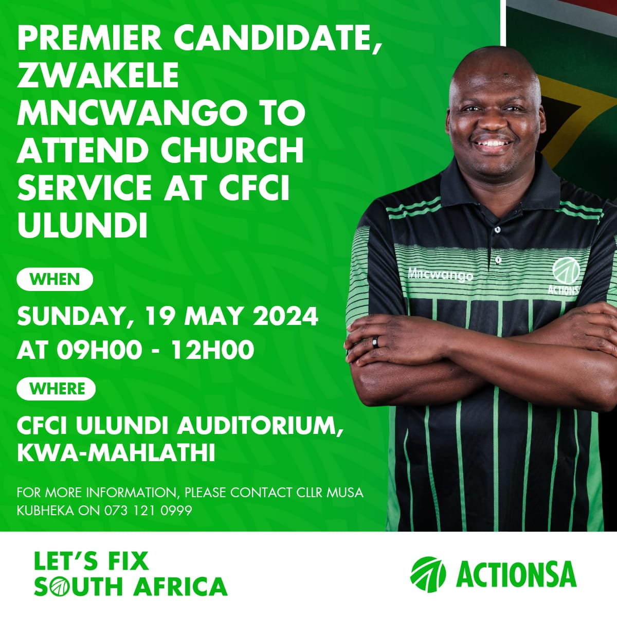 As May 29th approaches, we remain dedicated to our mission of praying for a safe and fair election period in our nation. 
May the Lord bless and protect all our nation's leaders in His holy name.

#ZwakeleMncwango4Premier #LetsFixOurProvince #OnlyActionWillFixSA #YourKZNOwnIt