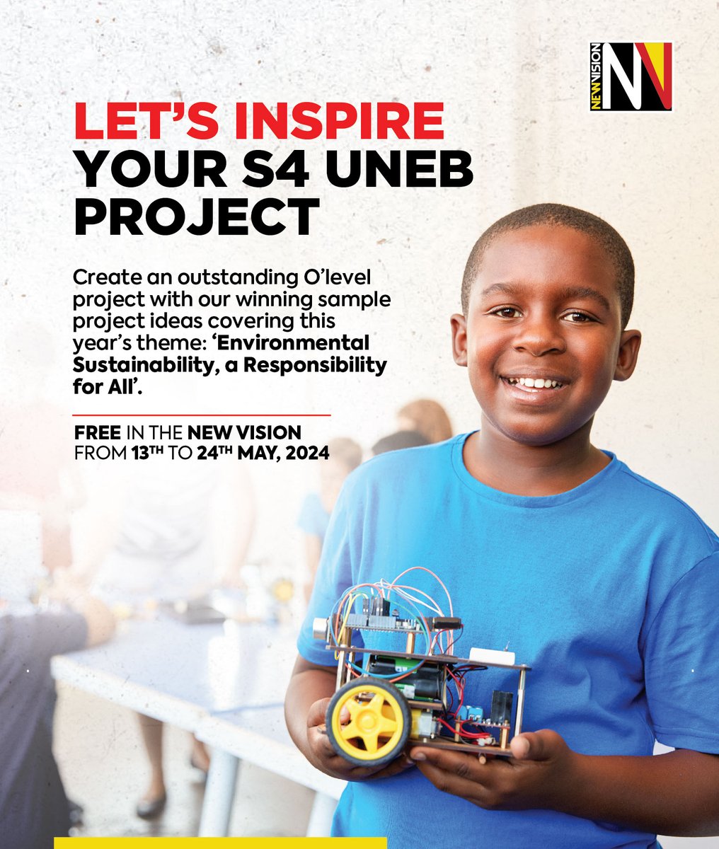 Need assistance with your O Level project? New Vision provides free sample project ideas based on this year's theme, 'Environment Sustainability, a Responsibility for All,' to help you excel. Discover them in the today's New Vision! #S4UNEBProject #VisionUpdates