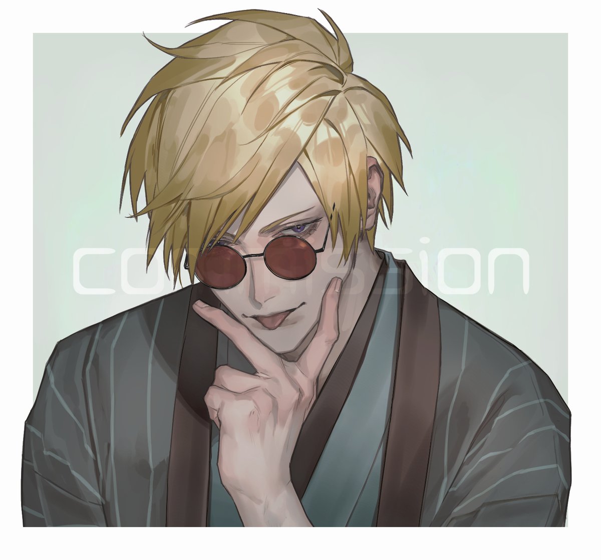 solo looking at viewer short hair simple background blonde hair 1boy purple eyes  illustration images