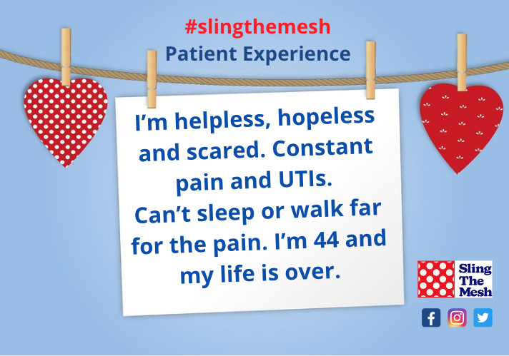 What is it like to be harmed from a health treatment when nobody warned you of the risks?

This.

#slingthemesh