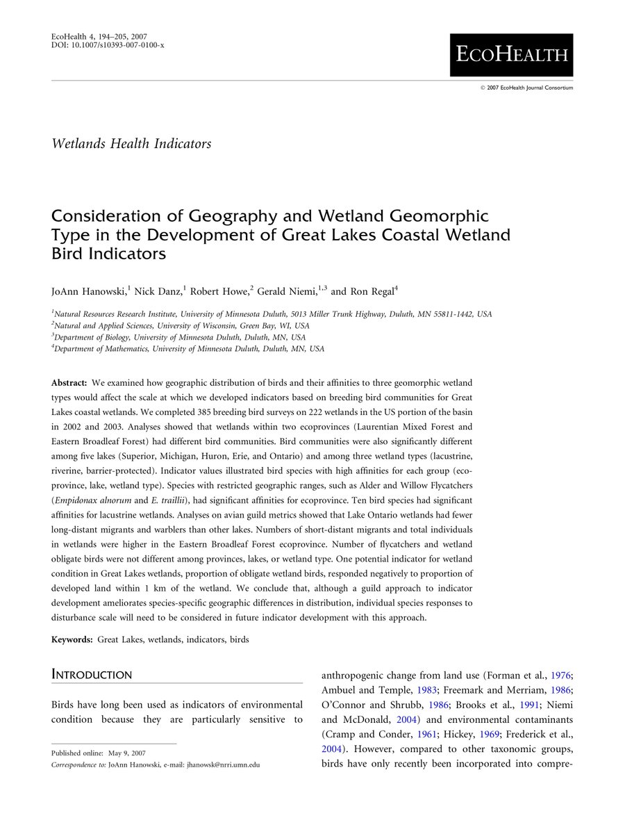 Consideration of geography and wetland geomorphic type in the development of great lakes coastal wetland bird indicators eurekamag.com/research/015/3…