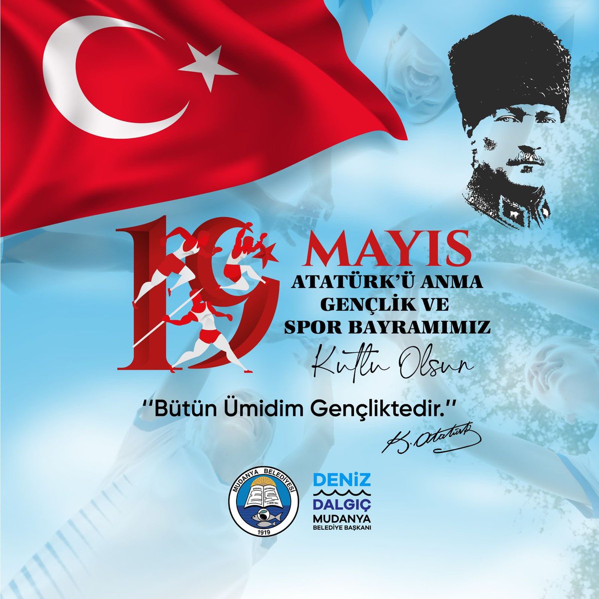 Ruhumuzda bağımsızlık var. İlk günkü heyecanla Atatürk’ün izindeyiz. Tüm gücümüzle, gençlik ateşimizle aydınlık yarınlara emin adımlarla yürüyoruz. Bugün, yarın ve daima. 19 Mayıs Atatürk’ü Anma Gençlik ve Spor Bayramımız kutlu olsun! 🇹🇷 #aydınlığınizindeyiz