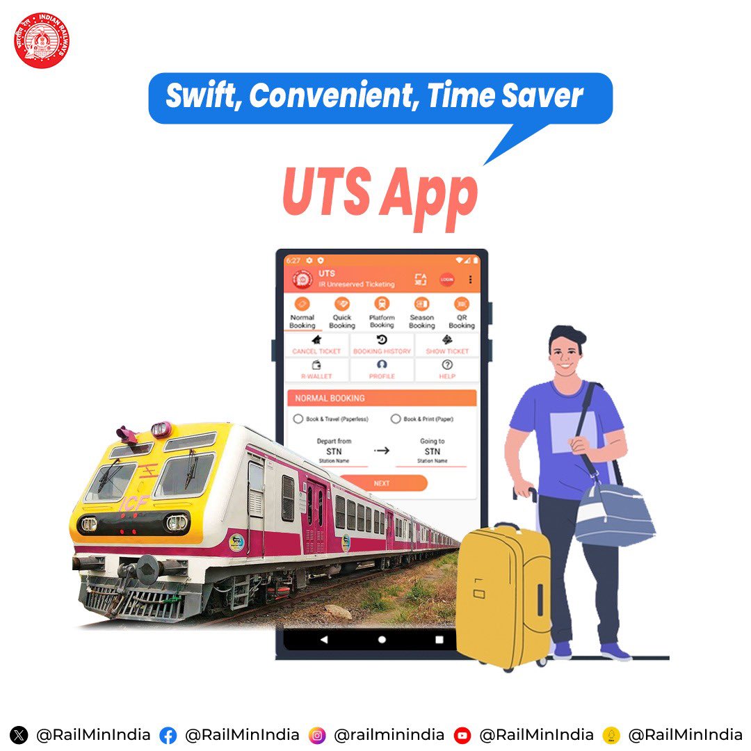 Enjoy ease and convenience in unreserved ticket booking with UTS app. Download Playstore: play.google.com/store/apps/det… iOS: apps.apple.com/in/app/uts/id1…