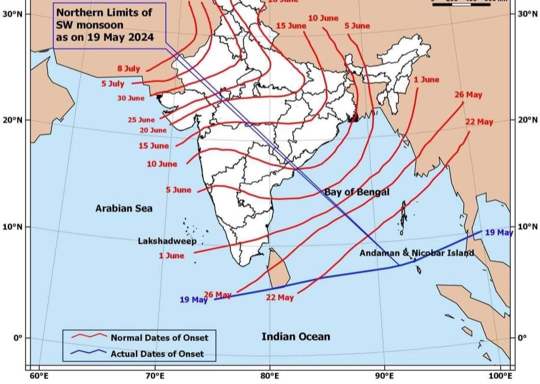 🟢 #BREAKING_NEWS THE MONSOON JOURNEY BEGINS: 

IMD Declares SouthWest Monsoon has made an onset in South Andaman Sea, parts of South Bay of Bengal & Nicobar Islands today. 2 Days Earlier than Normal Expected Dates. 
#Monsoon2024 #monsoonseason #Monsoonforecast 

Weather Updates