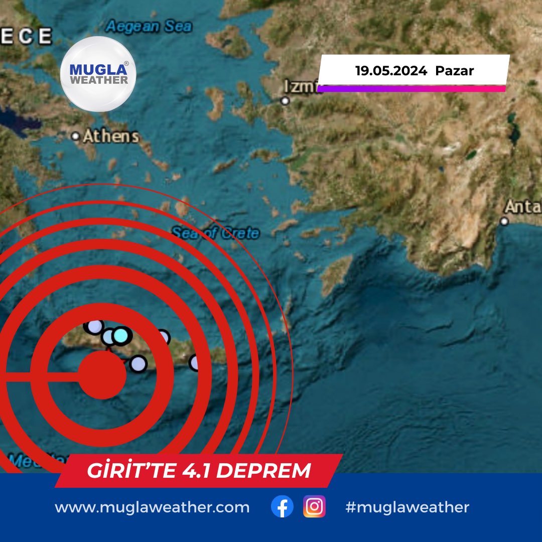 MuglaWeather's tweet photo. #SonDakika Girit adası açıklarında 4.1 büyüklüğünde deprem meydana geldi! 10:37
Derinlik: 22.8 km. https://t.co/tAvVOL9X11