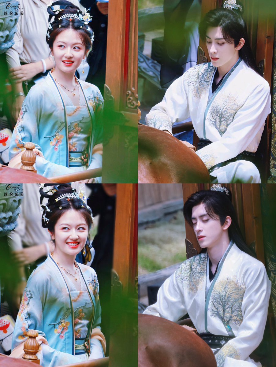 #LiLandi and #AoRuipeng on the set of currently filming drama #朝雪录.