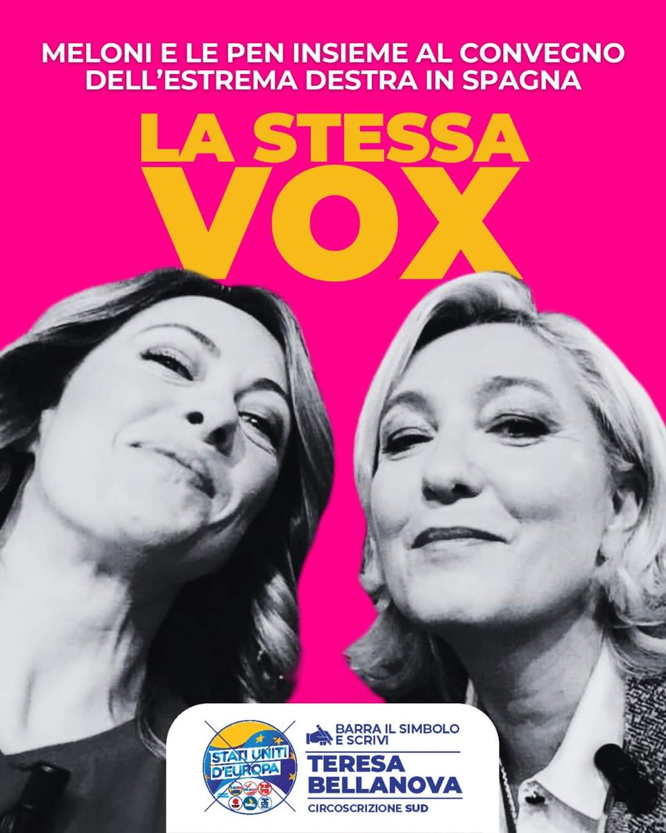 A quanto pare nel suo dream team sovranista per l’#Europa Meloni potrebbe aggiungere una punta di diamante. Come la Premier, da sempre ospite d’onore, anche Marine Le Pen parteciperà oggi alla reunion dell’estrema destra organizzato da Vox in Spagna. E c’è già chi parla di prove