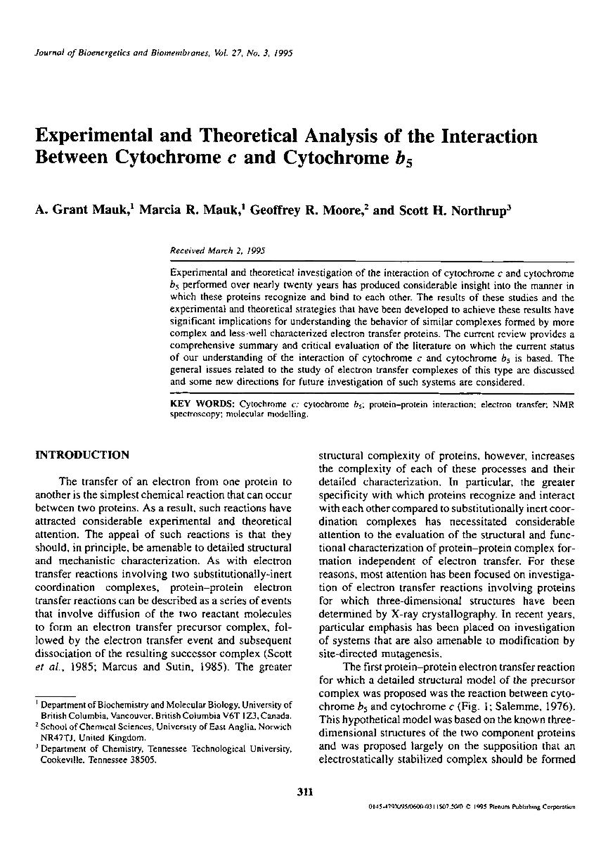 Experimental and theoretical analysis of the interaction between cytochrome c and cytochrome b5 eurekamag.com/research/008/6…