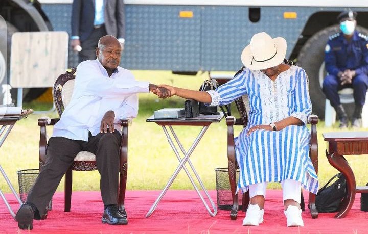President Museveni and first lady Mama Janet Museveni praying together, family which prays together stays together, Viva East Africa