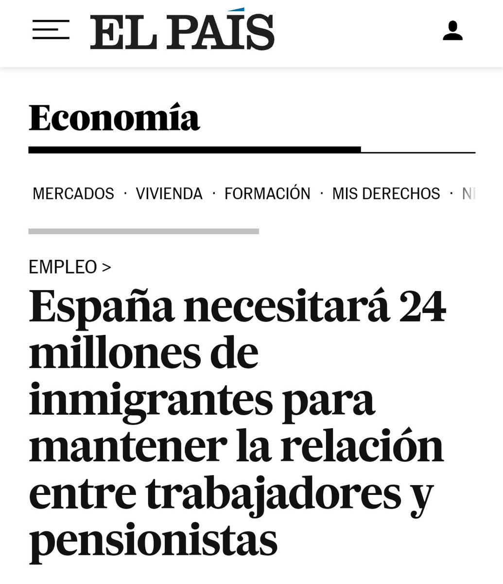 El govern de l'estat espanyol diu que farà falta 24 milions d'immigrants fins a 2050. A milió per any. No només és inassumible sinó que la majoria dels que venen no aporten res i a sobre reben multitud d'ajudes econòmiques. El que necessitem són deportacions. Què en penseu?