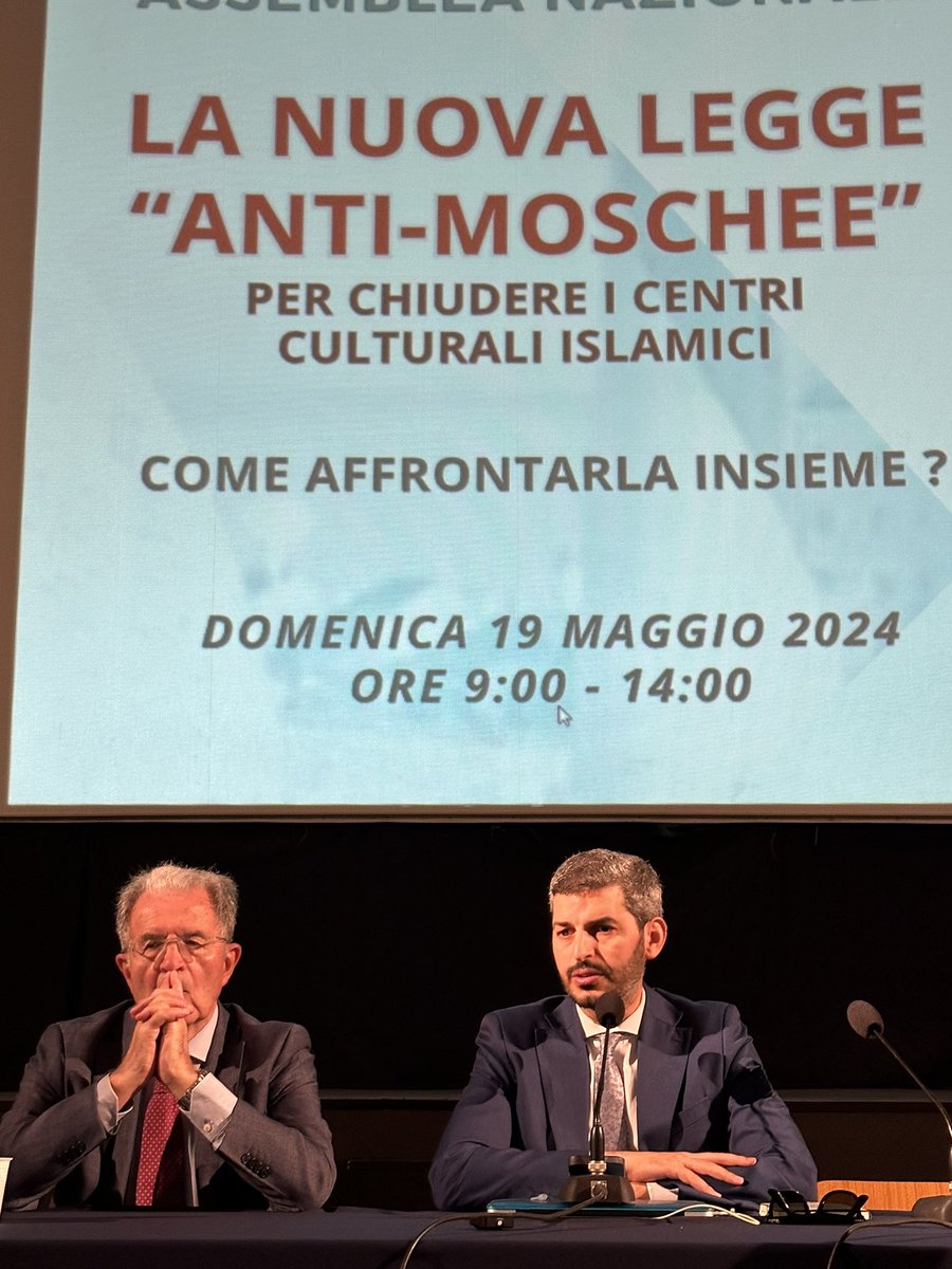 UCOII's tweet image. Assemblea nazionale #Ucoii - 19 maggio 2024 Bologna. Legge “Anti-#Moschee” e #libertà di culto insieme all’On. #RomanoProdi.
