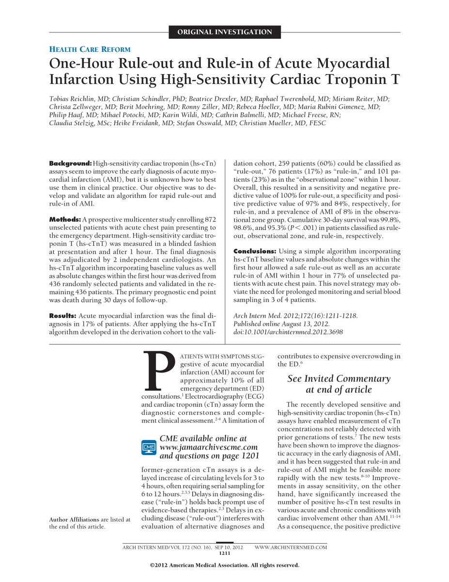 One-hour rule-out and rule-in of acute myocardial infarction using high-sensitivity cardiac troponin T eurekamag.com/research/054/7…