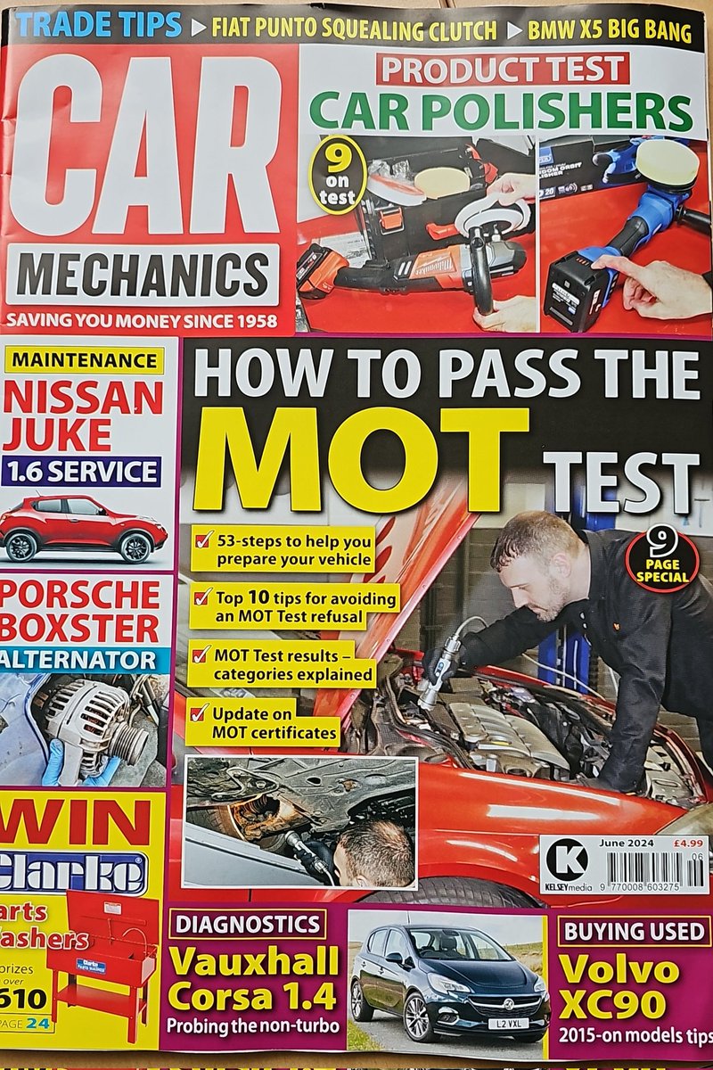 June Car Mechanics in the shops now
Changing a Porsche Boxster alternator 
A Nissan Jume 1.6 in the service bay
More on the Bentley Continental 
How to pass the MOT
Part 3 of the BMW335i project 
Peter Simpson talks about diesel cars
&amp; <a href="/Mike_Humble/">IMHO</a> shares his opinion 
And more