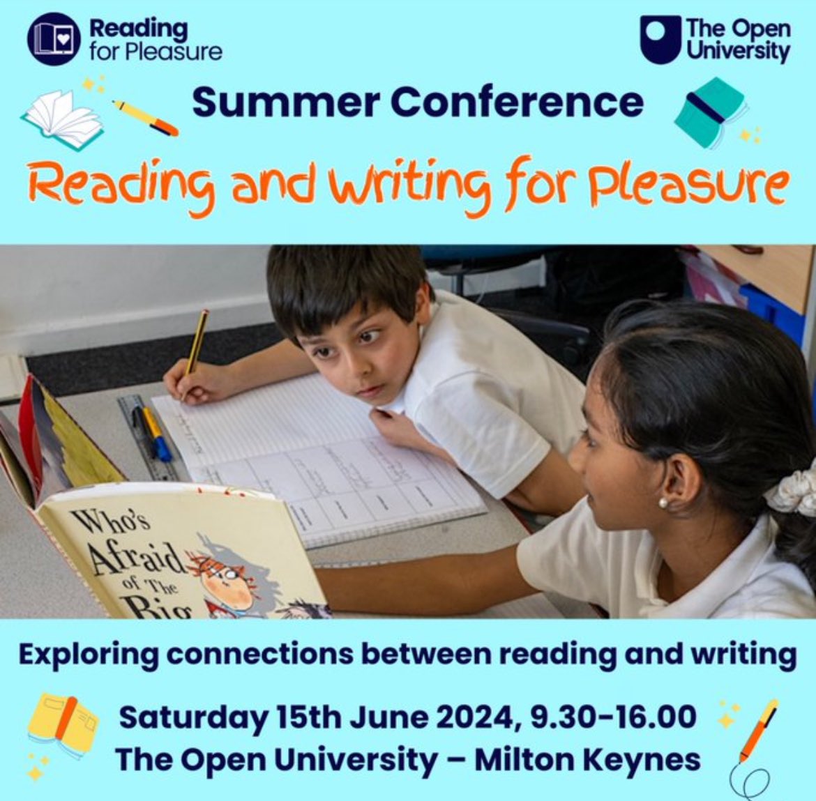 Only four weeks until the @OpenUni_RfP @The_UKLA Reading and Writing for Pleasure Conference. Keynotes from authors @EarlyTrain and @HGold_author plus exciting workshops. (Had a sneak preview of @MuchAdoALJ and @miss_csquirrell's and it's superb.) Tickets: eventbrite.co.uk/e/reading-and-…