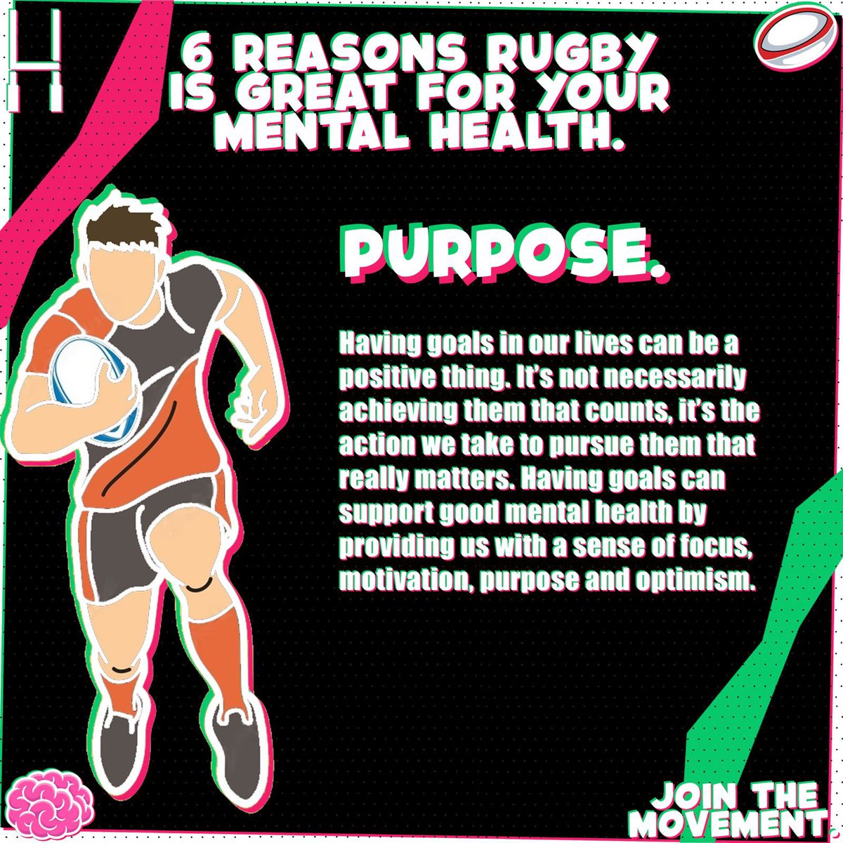 𝗣𝗨𝗥𝗣𝗢𝗦𝗘 💚 In a rugby club, you are always working towards a shared purpose. It might be learning a new play, or challenging for silverware; but whatever the goal, having something to focus on is a great way to develop our mental fitness 🤝 #TackleTheStigma 🗣️