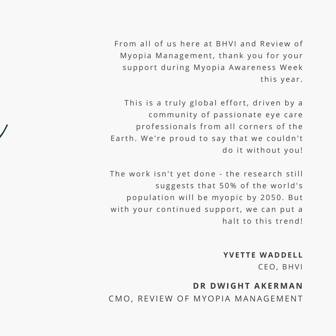 As #MyopiaAwarenessWeek comes to a close, we extend a heartfelt thank you to everyone who participated and spread the word.

Your efforts are vital in the fight against myopia. Let’s continue to focus on eye health, share knowledge, and take proactive steps throughout the year.