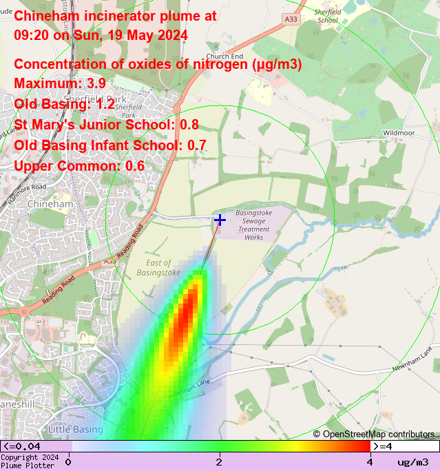 plumeplotter's tweet photo. Latest Chineham incinerator plume plot, 09:20 19/05/24 #OldBasing #UpperCommon #LowerCommon https://t.co/rYHCZDDXAF https://t.co/jHDELuJHKq