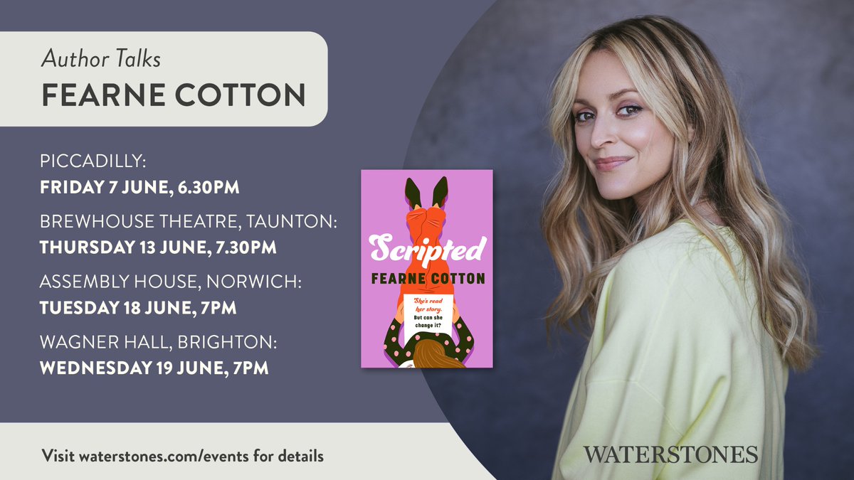 We are thrilled to welcome Fearne Cotton at Wagner Hall on June 19th to celebrate her new release, Scripted! Tickets are available to purchase here: waterstones.com/events/an-even… (£10 GA / £23 including a copy of Scripted)